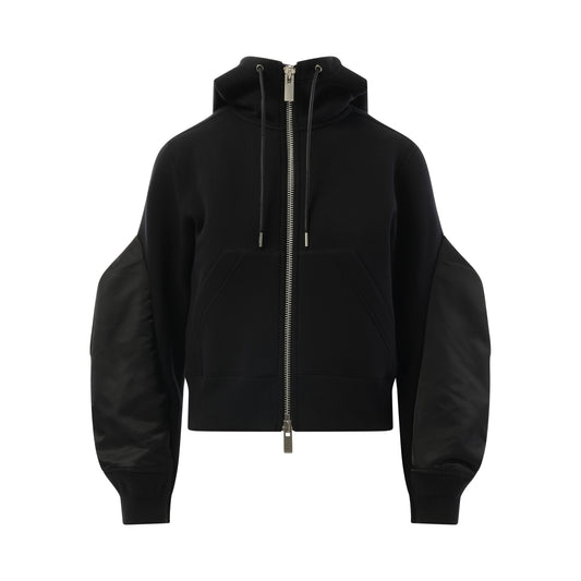 Big Sleeve Nylon Twill x Sponge Sweat Hoodie in Black