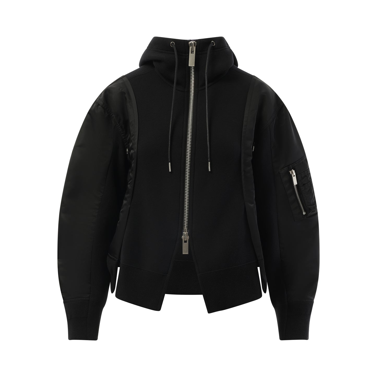 Nylon Twill x Sponge Sweat Zip-Up Hoodie in Black