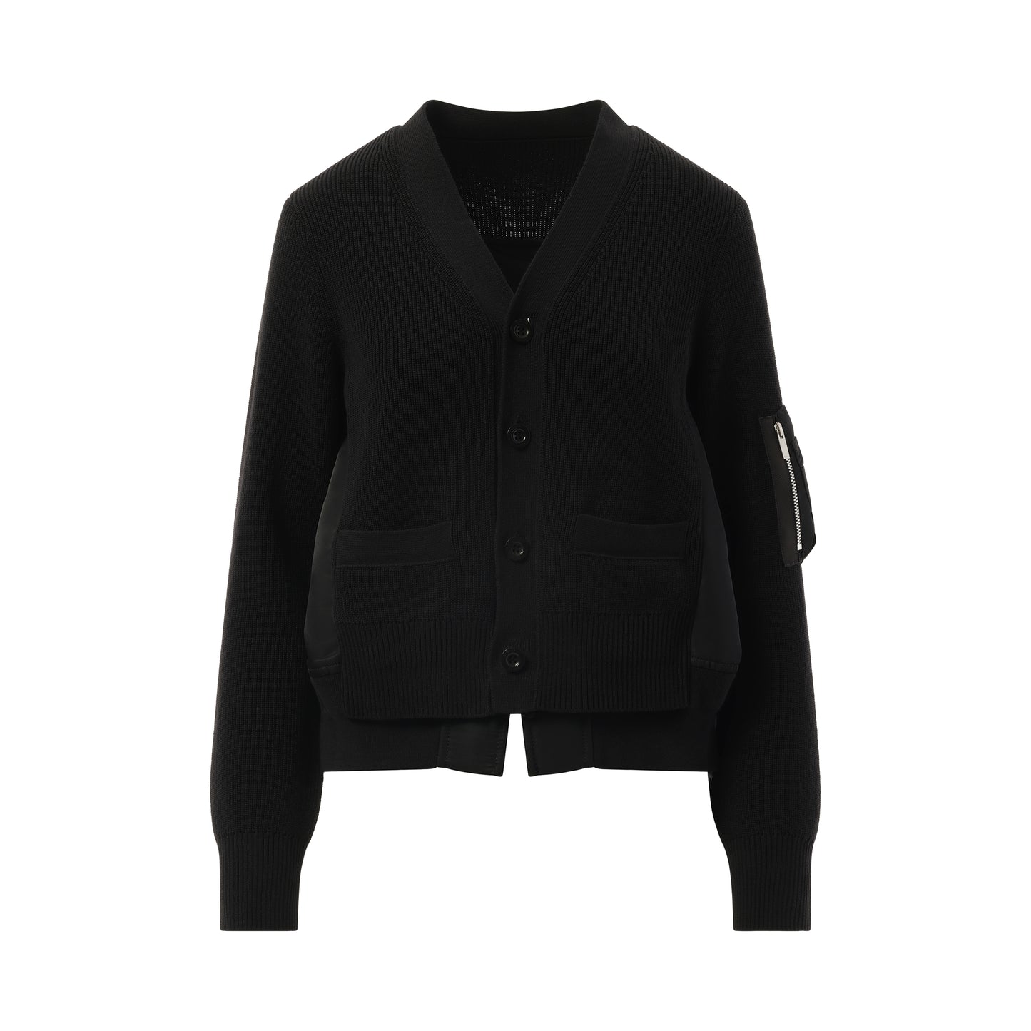 Nylon Twill Knit Cardigan in Black