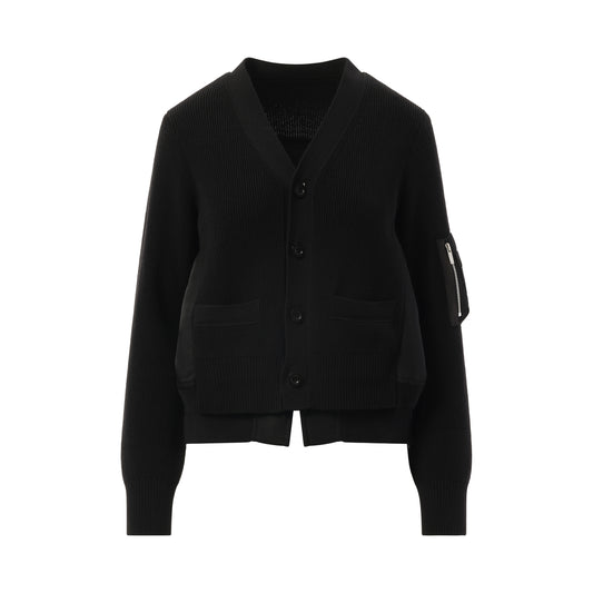 Nylon Twill Knit Cardigan in Black