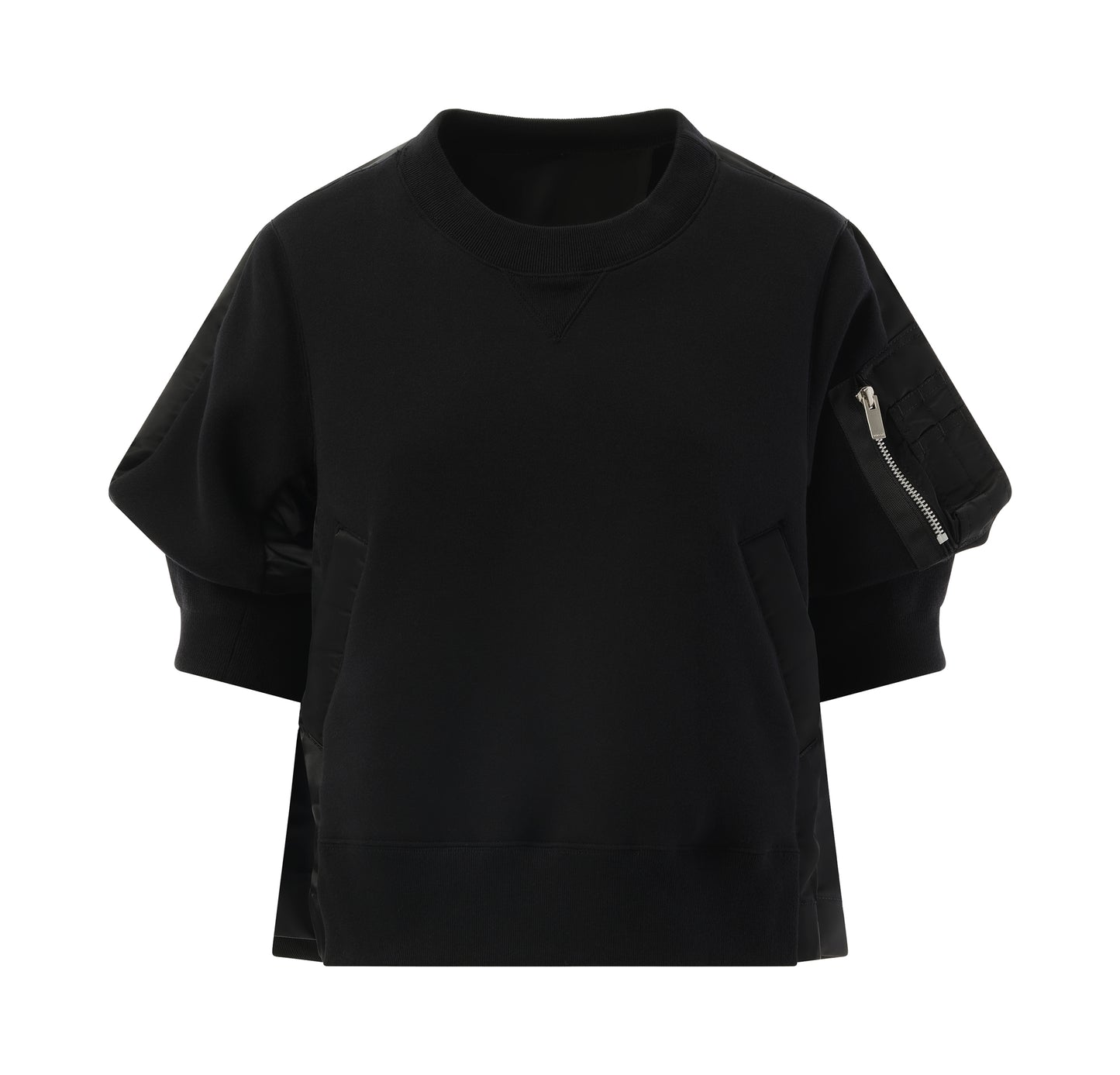 Short Sleeve Nylon Twill x Sponge Sweat Pullover in Black