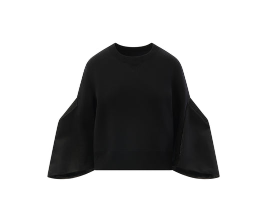 Big Sleeve Nylon Twill x Sponge Sweat Pullover in Black