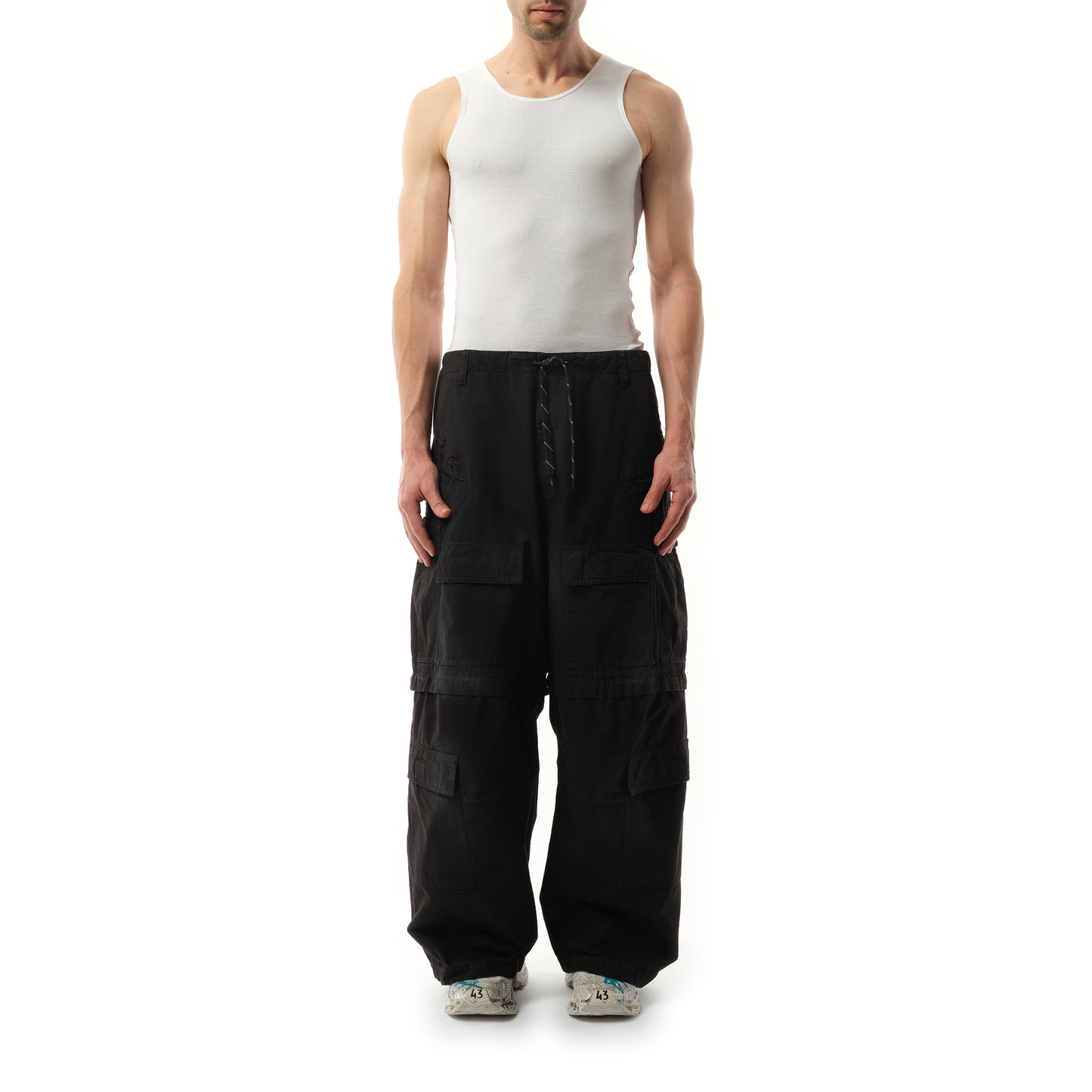 Large Cargo Pants in Faded Black/White