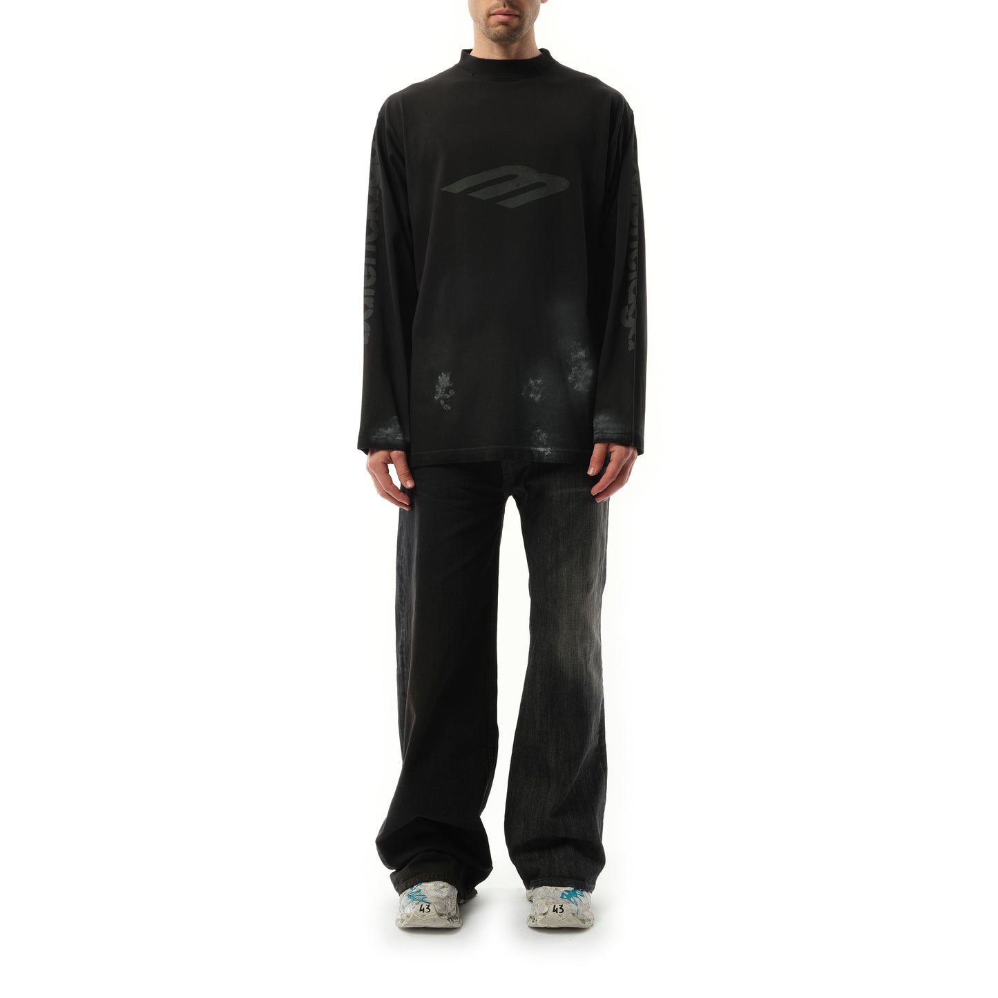 3B Stencil Oversized Long Sleeve T-Shirt in Black