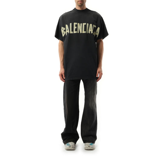 Tape Type Double Front T-Shirt in Washed Black