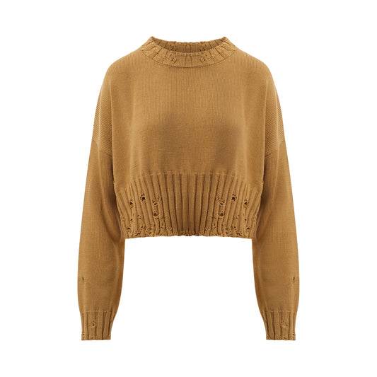 Distressed Cropped Sweater in Nomad