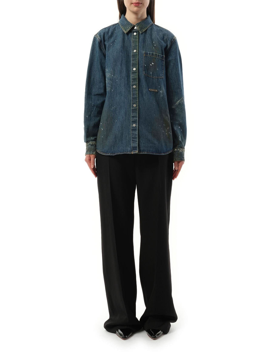 Painted Denim Shirt in Mid Indigo