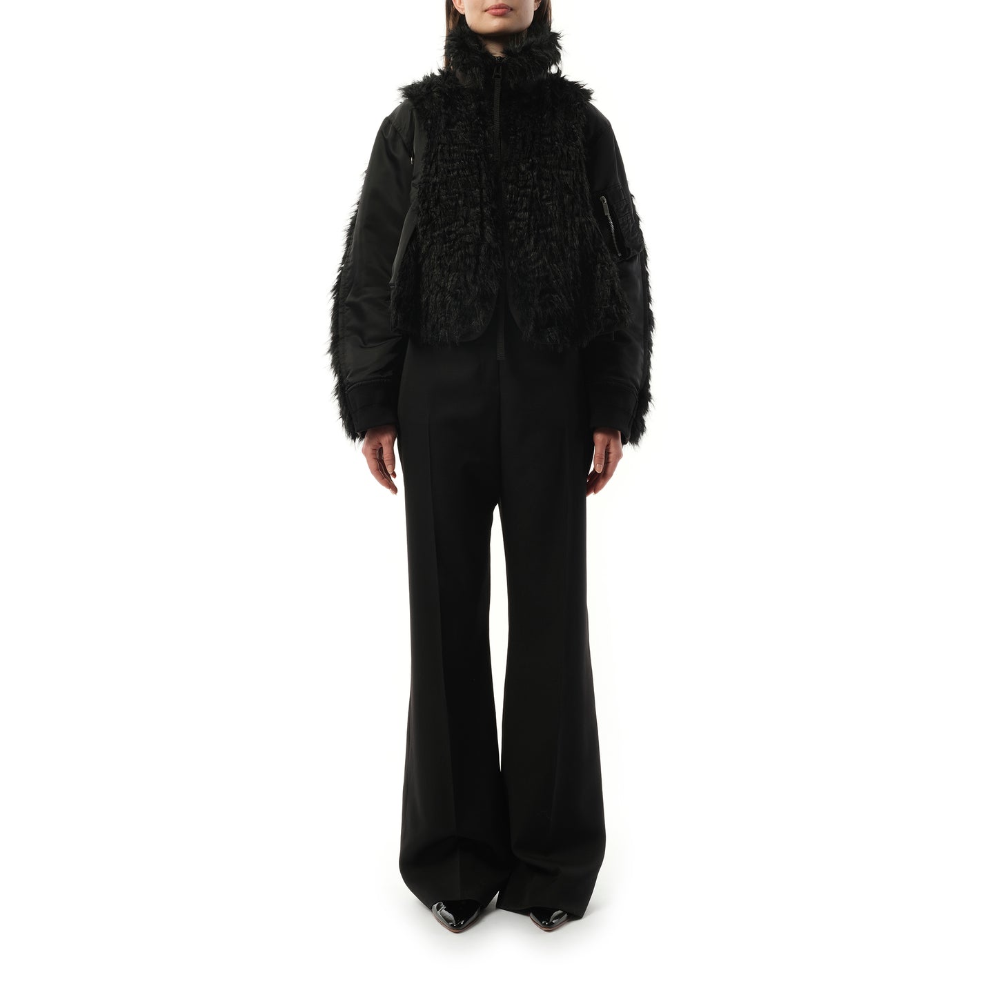 Faux Fur x Nylon Twill Blouson in Black