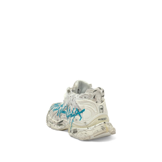 Runner Graffiti Sneaker in White/Blue