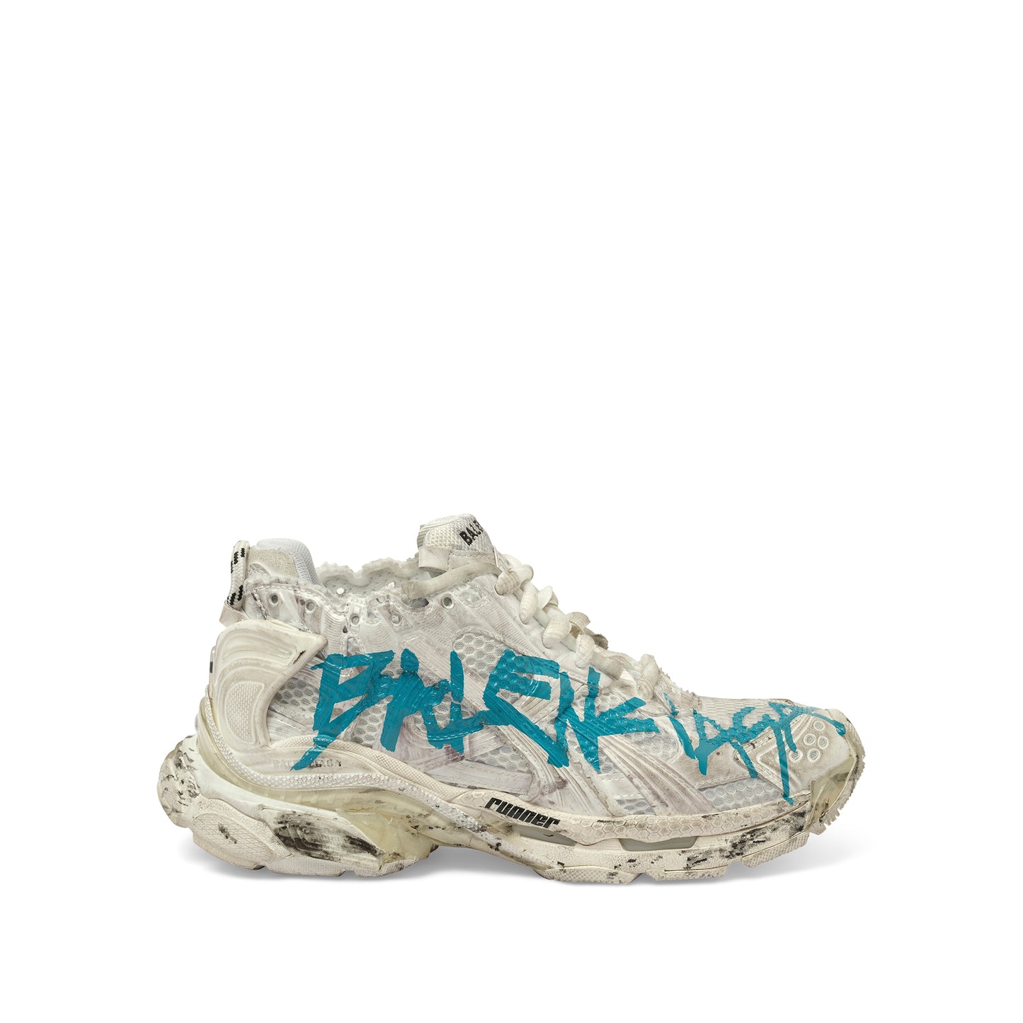 Runner Graffiti Sneaker in White/Blue