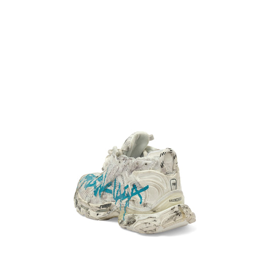 Runner Graffiti Sneaker in White/Blue