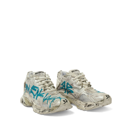 Runner Graffiti Sneaker in White/Blue