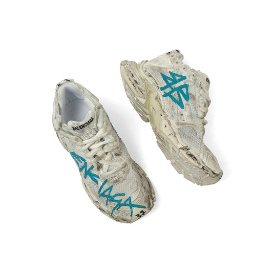 Runner Graffiti Sneaker in White/Blue