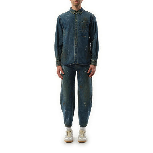 Painted Denim Shirt in Mid Indigo