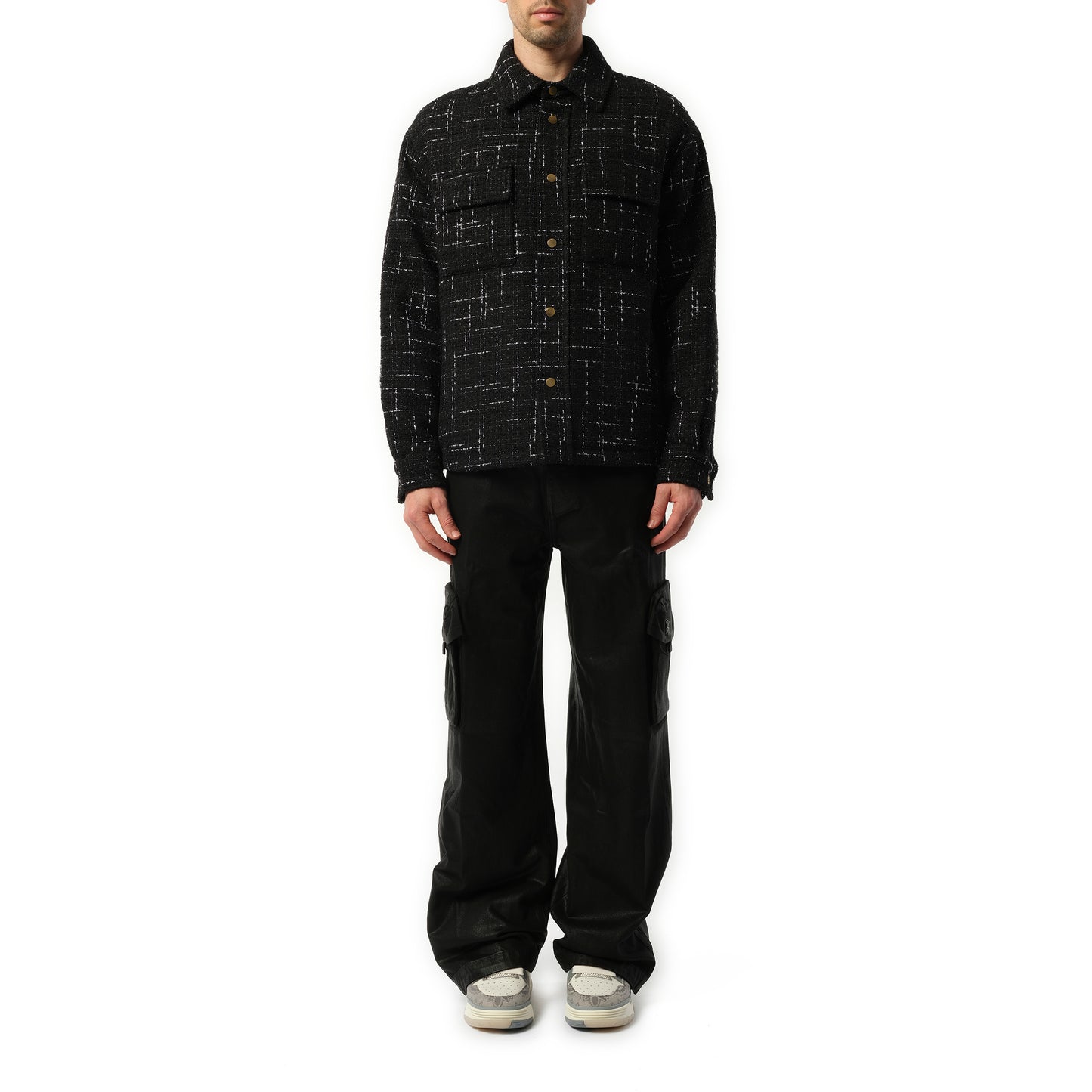 Fleck Tweed Padded Overshirt in Black