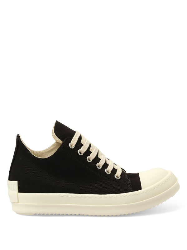 Denim Low Sneaks in Black/Milk Side View | RICK OWENS DRKSHDW