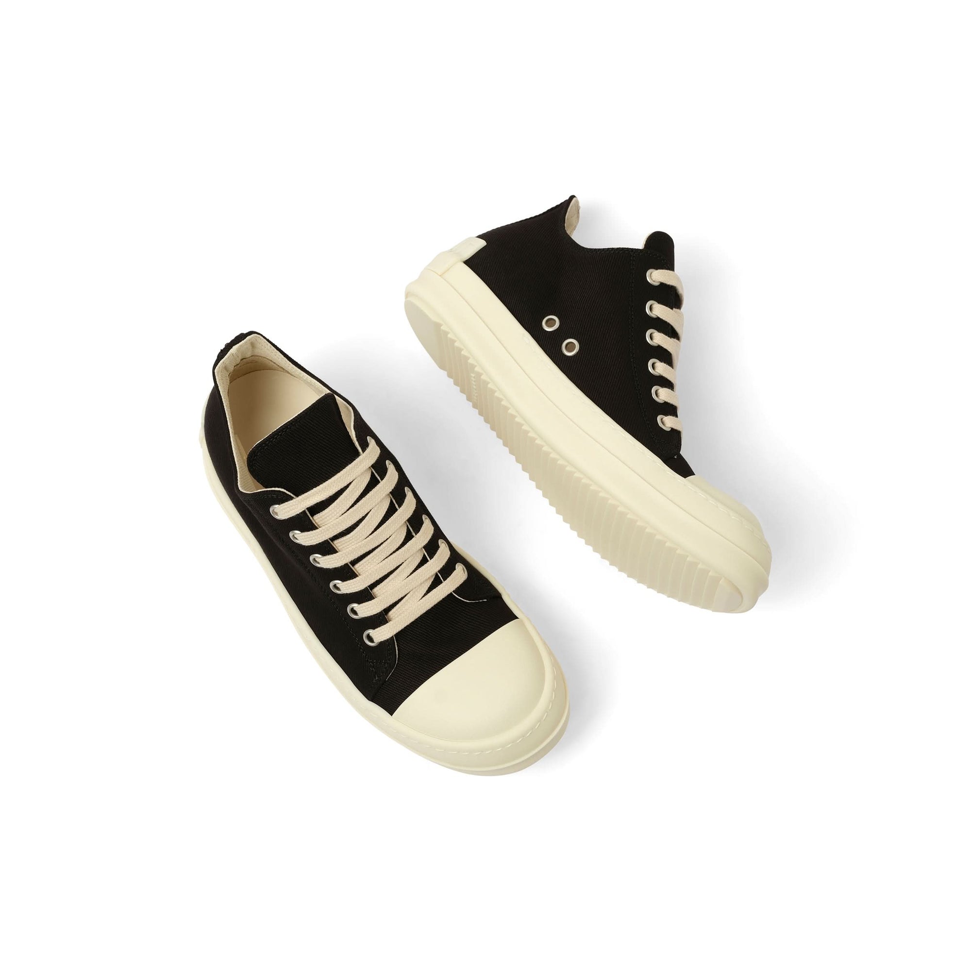 Denim Low Sneaks in Black/Milk Top View | RICK OWENS DRKSHDW