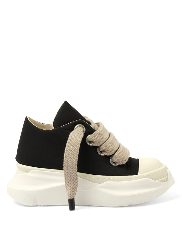 Jumbo Laced Abstract Low Sneaks in Black/Pearl Side View | RICK OWENS DRKSHDW