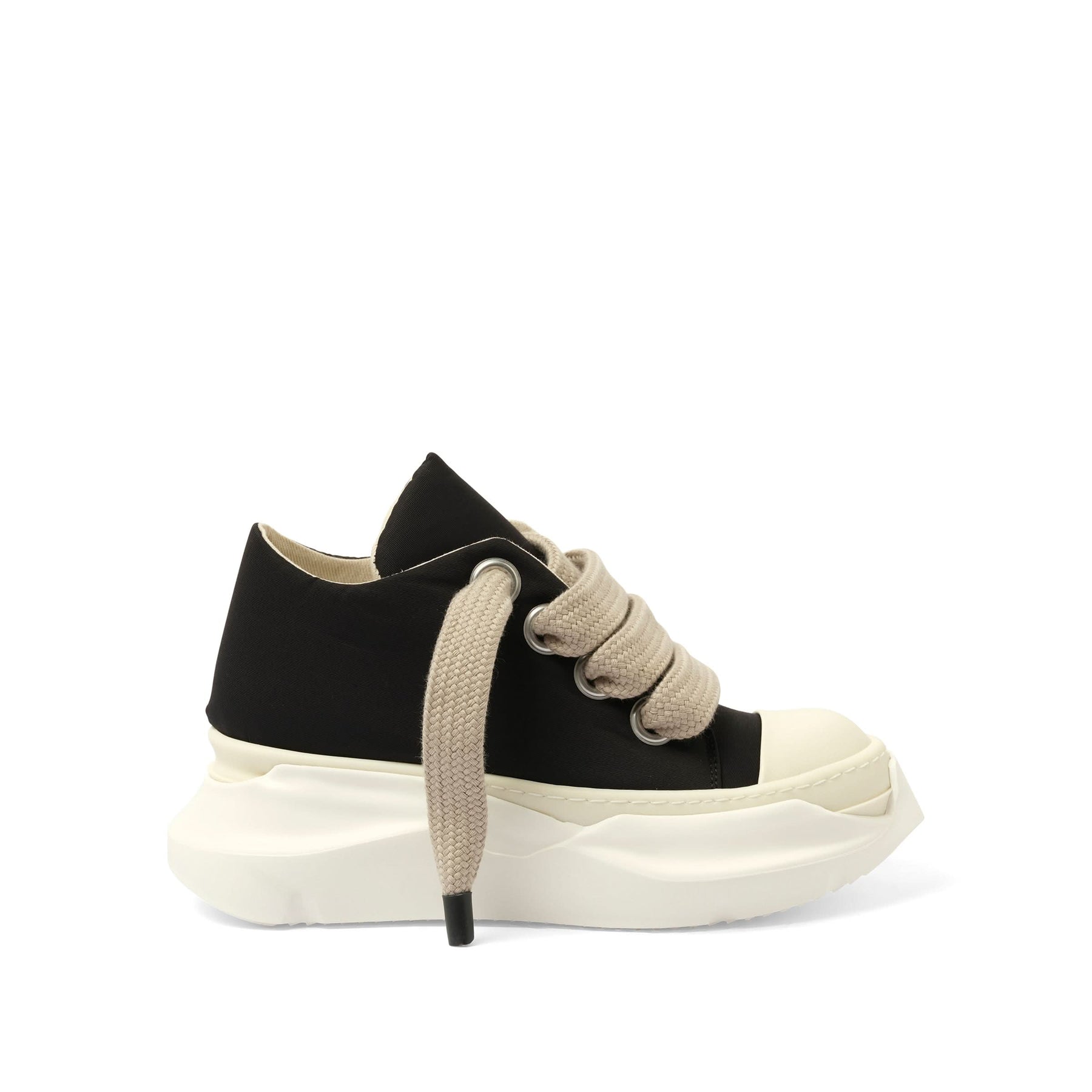 Jumbo Laced Abstract Low Sneaks in Black/Pearl Side View | RICK OWENS DRKSHDW