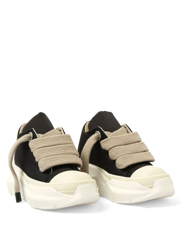 Jumbo Laced Abstract Low Sneaks in Black/Pearl Front View | RICK OWENS DRKSHDW