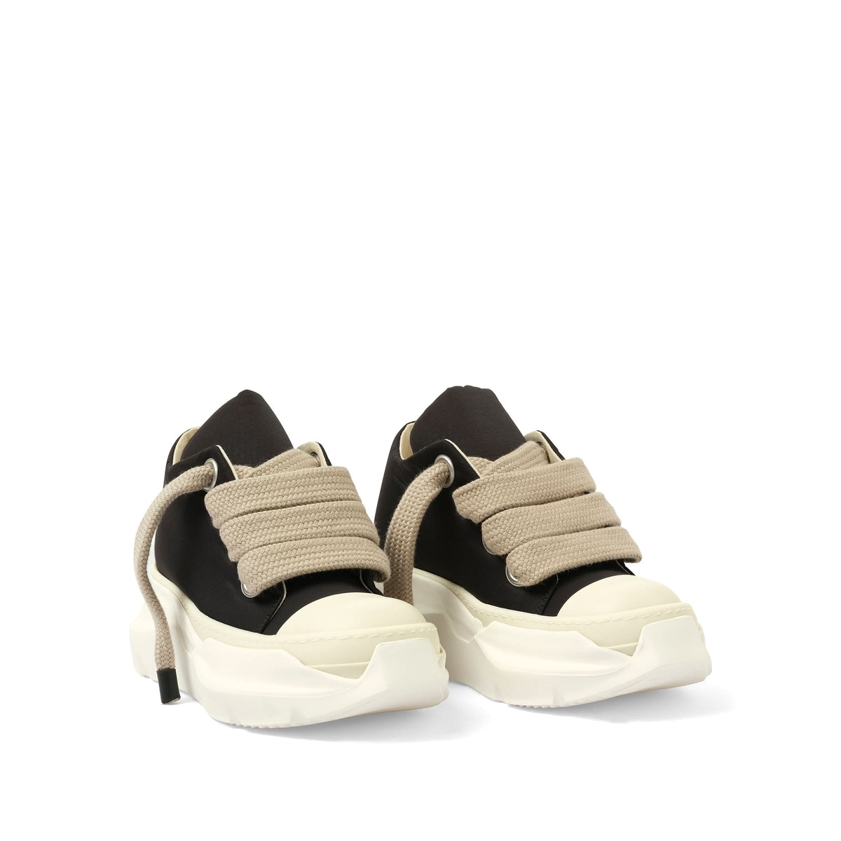 Jumbo Laced Abstract Low Sneaks in Black/Pearl Front View | RICK OWENS DRKSHDW