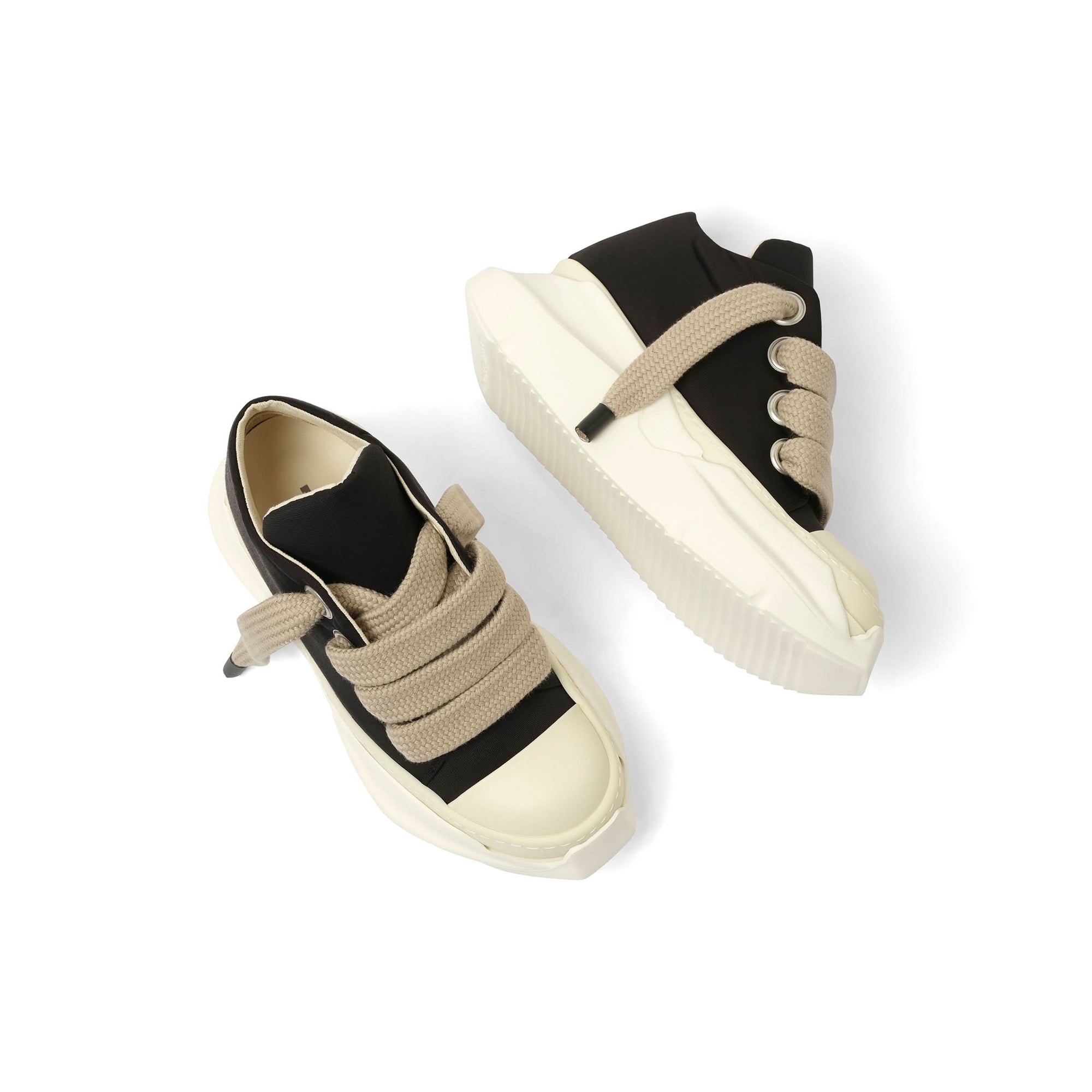 Jumbo Laced Abstract Low Sneaks in Black/Pearl Top View | RICK OWENS DRKSHDW