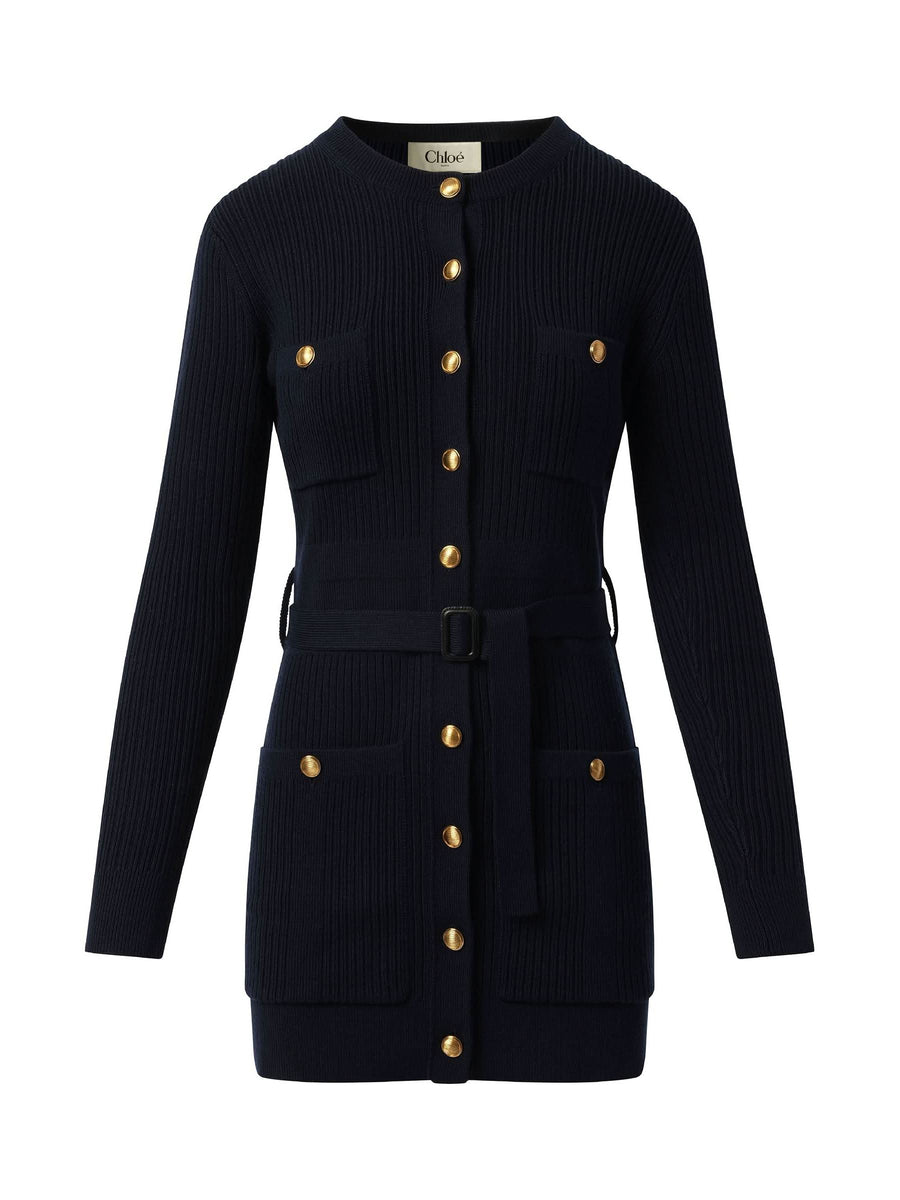 Long Fitted Cardigan in Navy