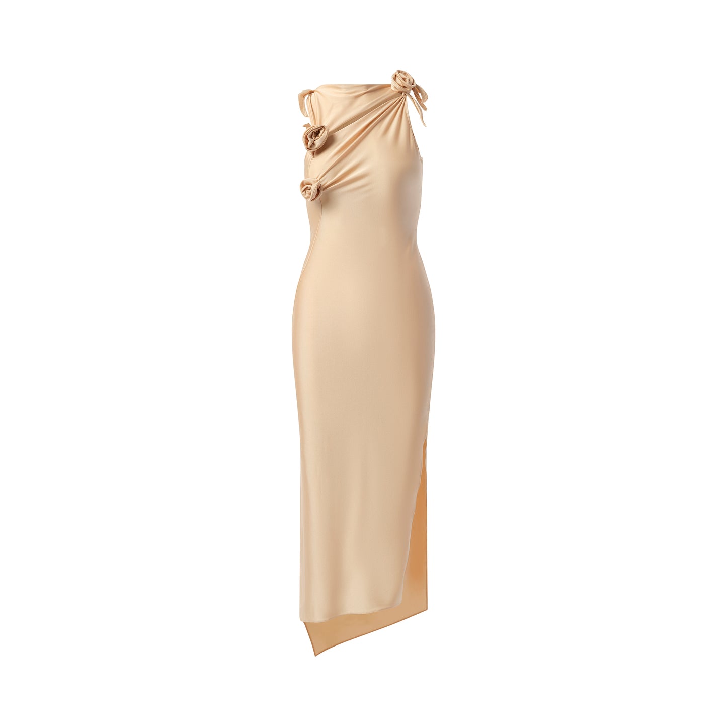 Asymmetric Flower Gown in Beige