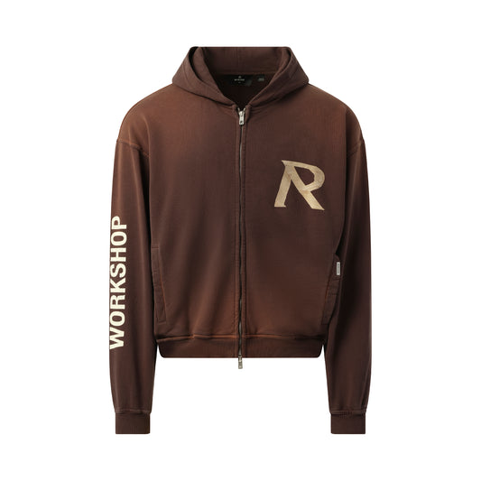 Masking Tape Initial Zip Hoodie in Cedar