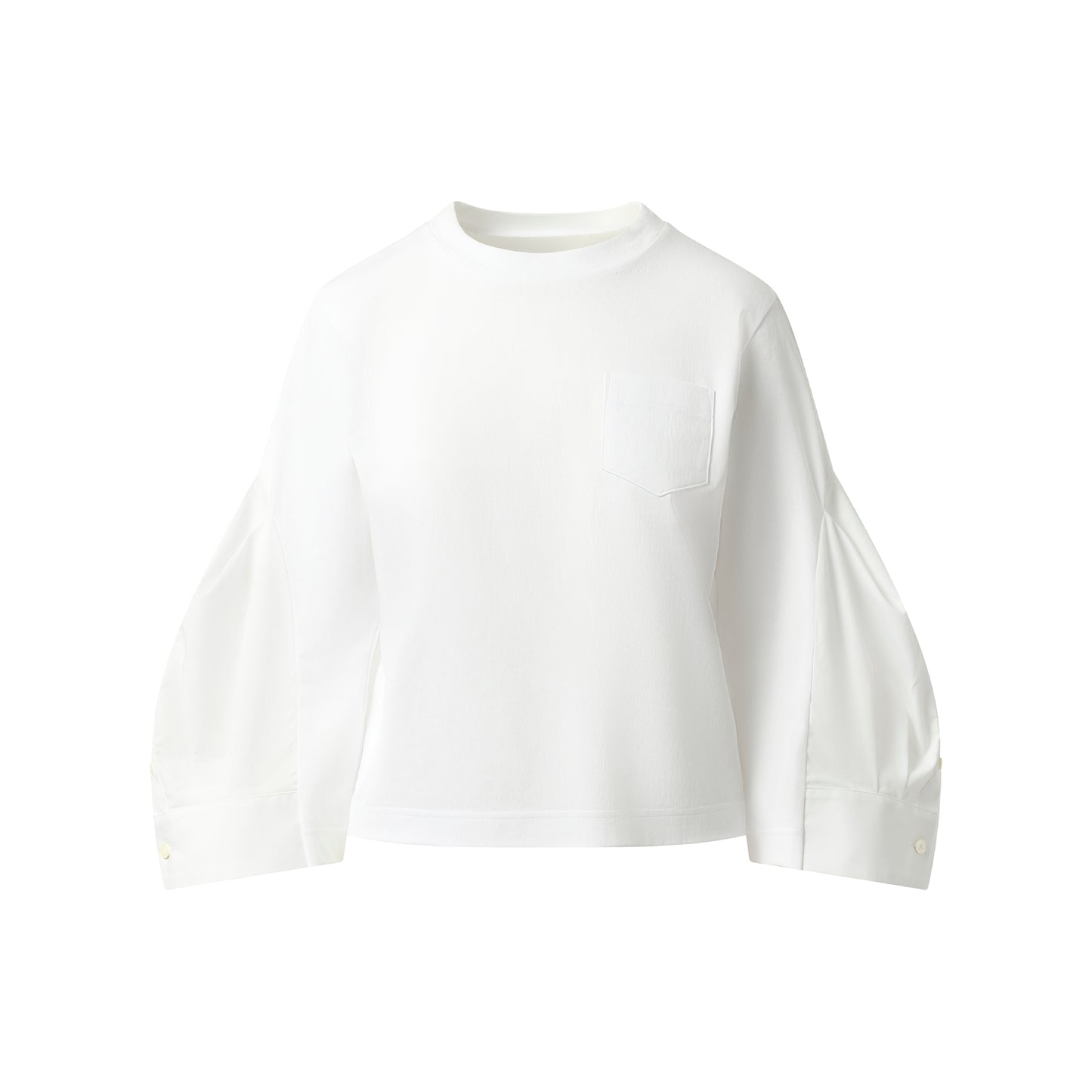 Big Sleeve Cotton Poplin x Cotton Jersey T-Shirt in White