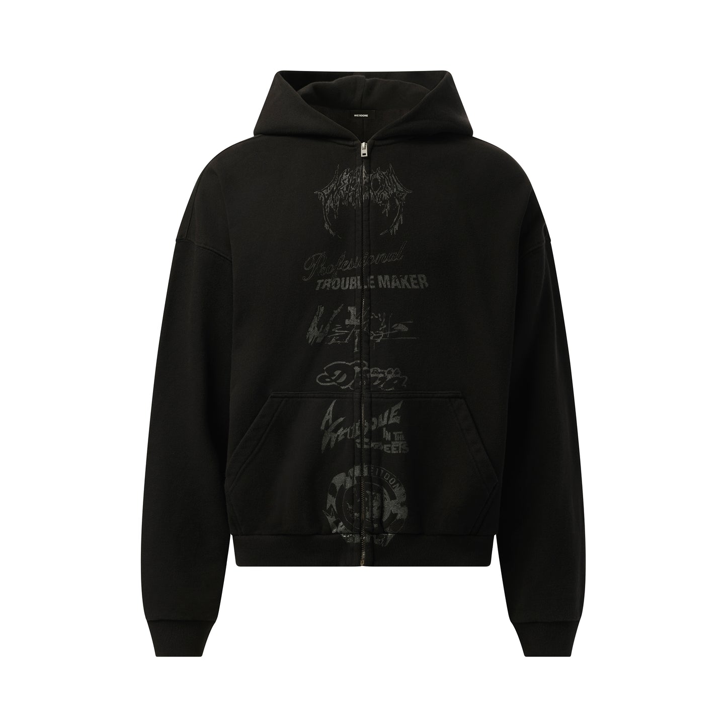 Multi Logo Zip-Up Hoodie in Black