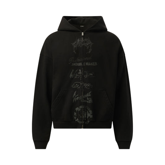 Multi Logo Zip-Up Hoodie in Black