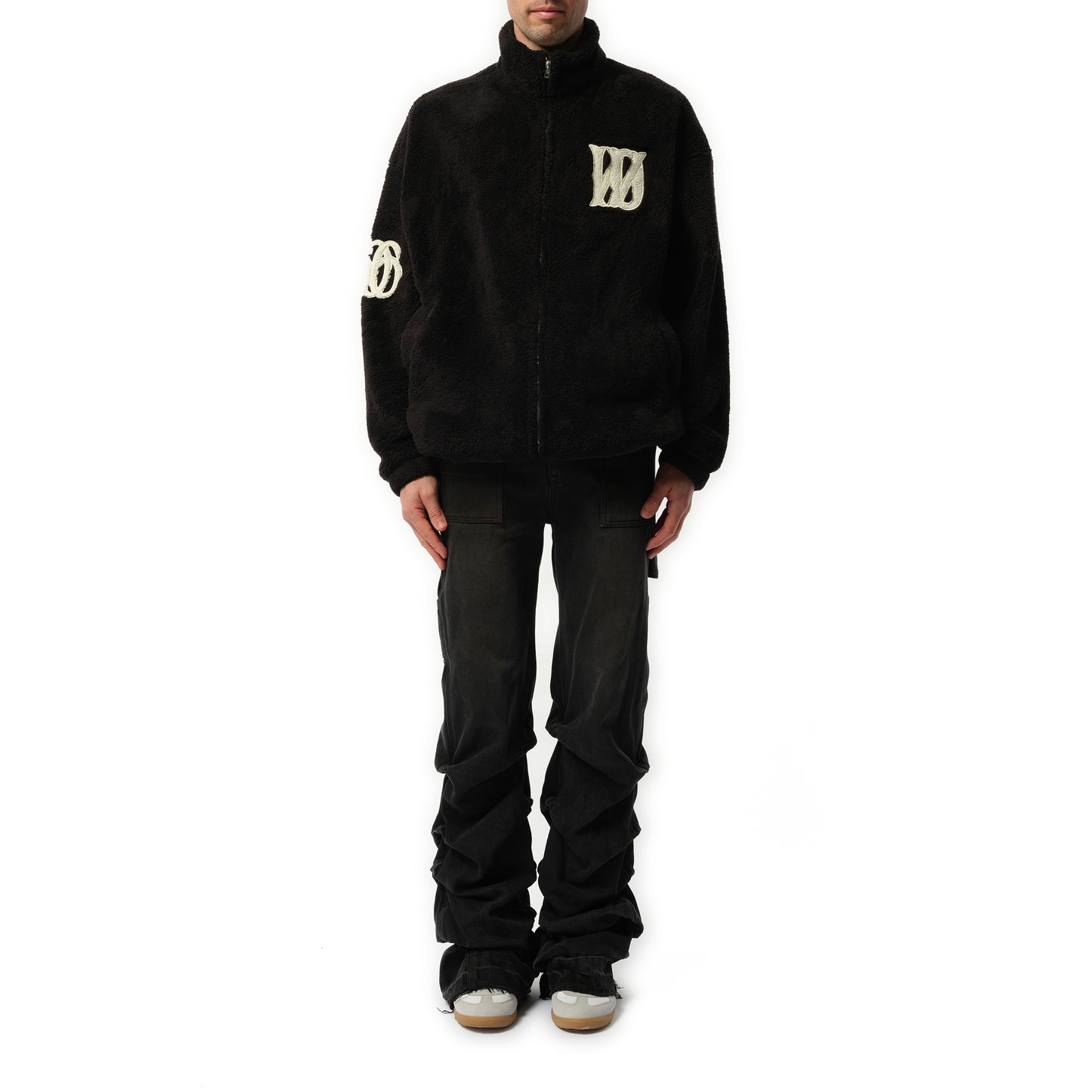 Boucle Letter Logo Fleece Zip-Up in Black