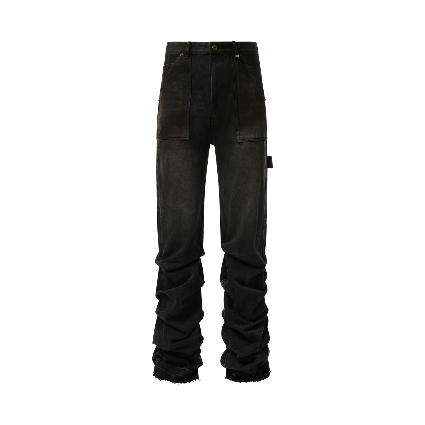 Washed and Wrinkled Denim Pants in Black