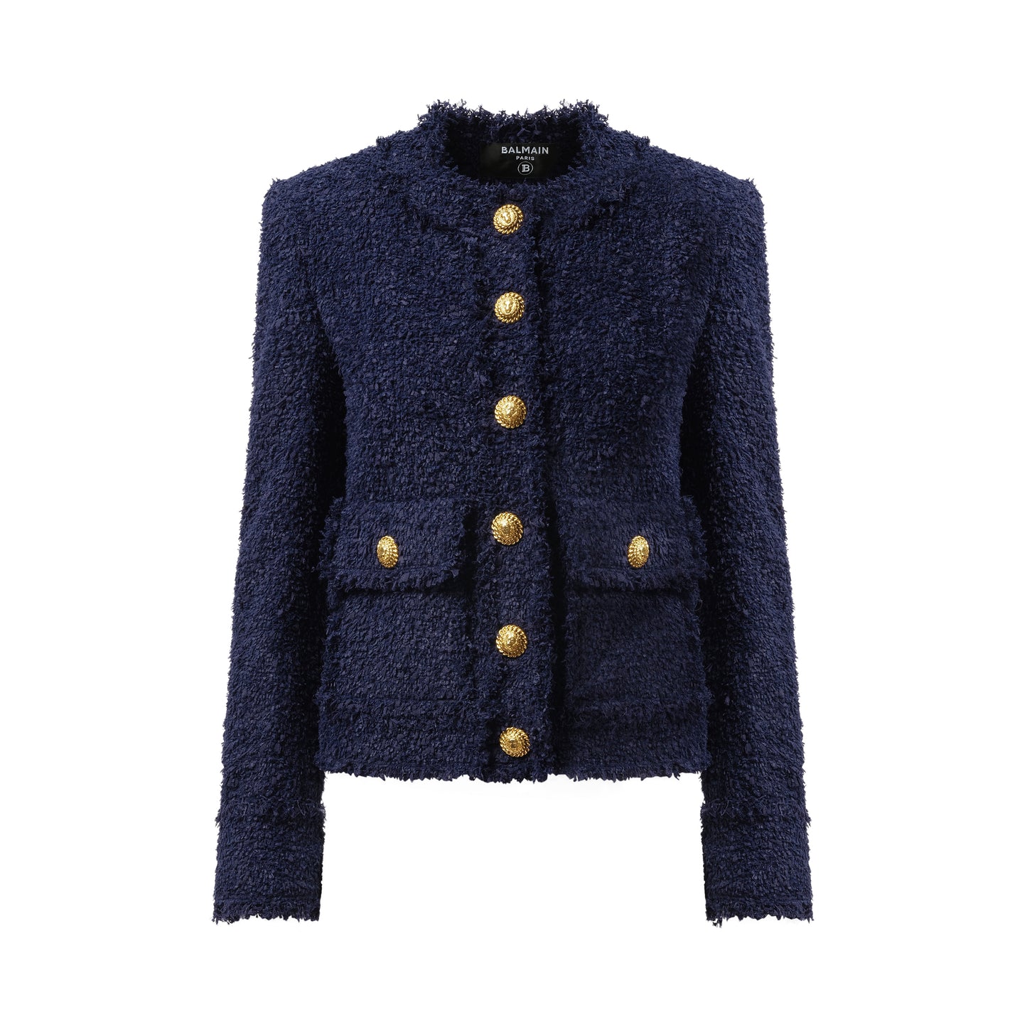 Collarless 2 Pocket Tweed Jacket in Midnight Blue