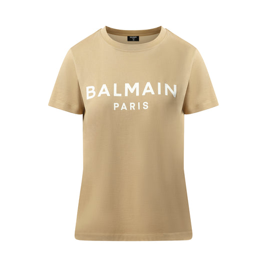 3 Button Printed Balmain T-Shirt in Beige/White