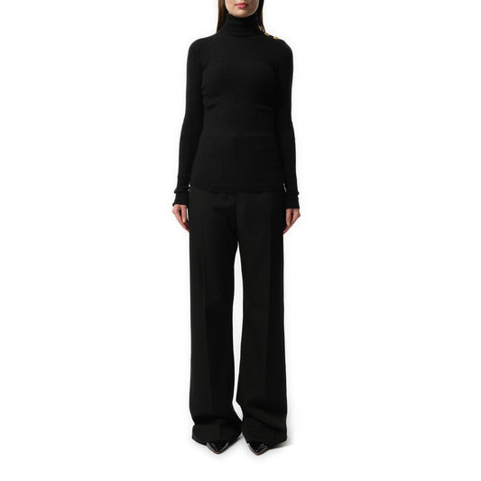 Buttoned High Neck Mohair Top in Black