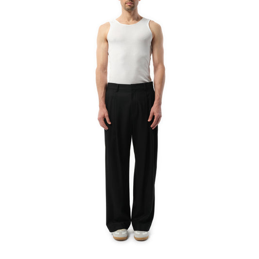 Four-Tuck Wool Pants in Black