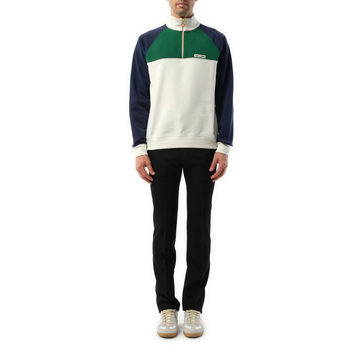 Quarter Zip Colourblock Sweatshirt in Green/Navy/White