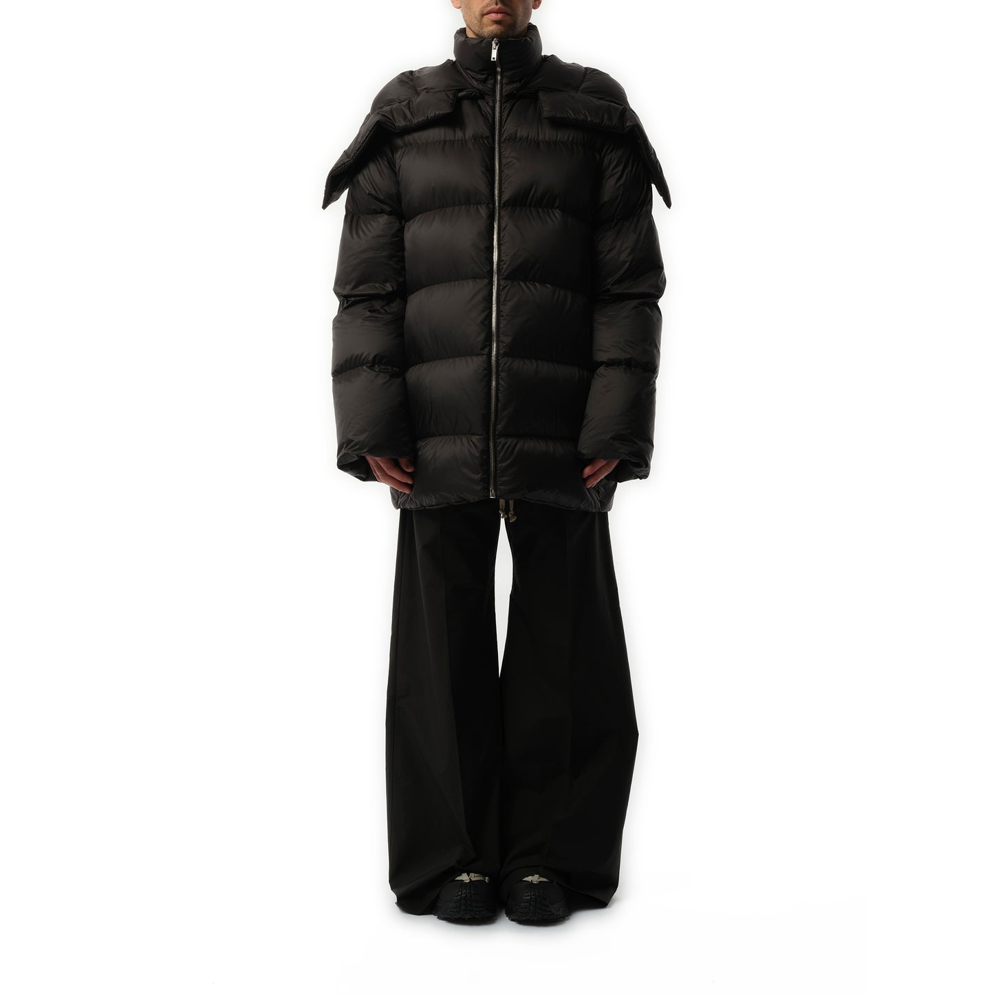 Rick Owens x Moncler Hooded Cyclopic Coat in Black