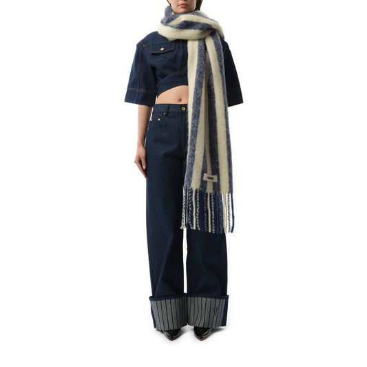 L'echarpe Carro Scarf in White/Blue Stripe