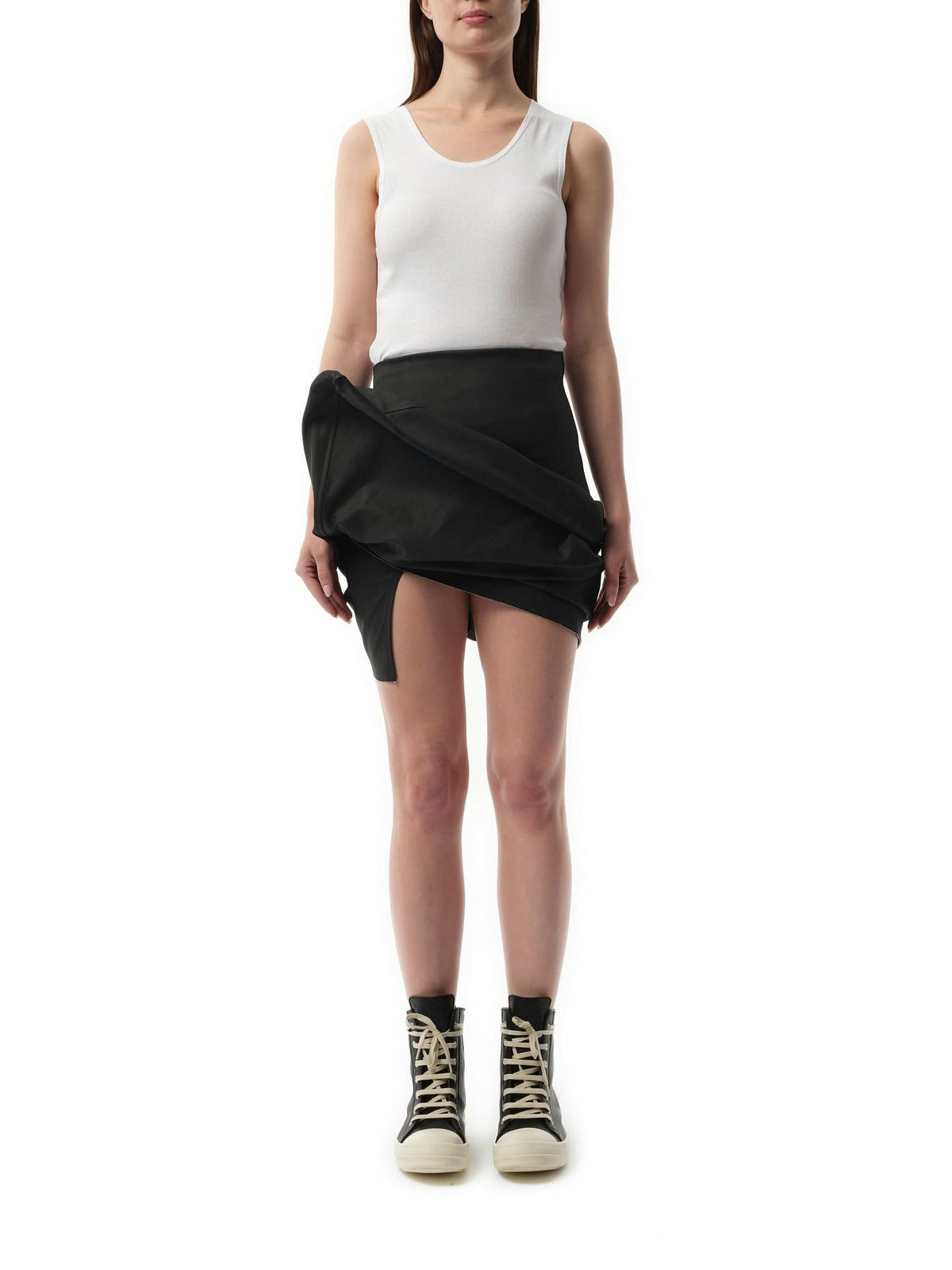 Denim Draped Mini Skirt in Black