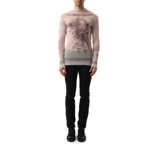 Tattoo Shrine Mesh Long Sleeve T-Shirt in Beige