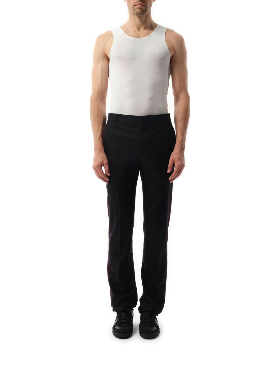 Trousers in Black with Purple Stripe