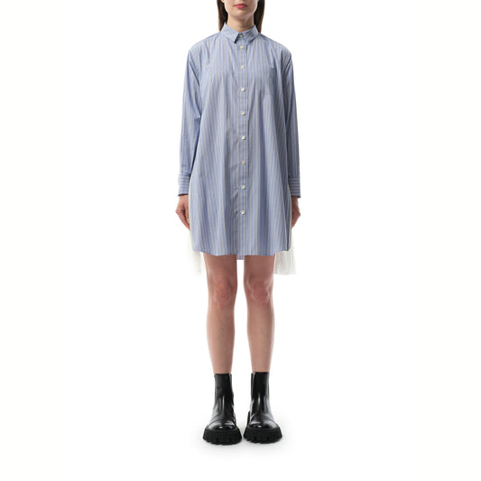 Cotton Poplin Stripe Dress in Light Blue