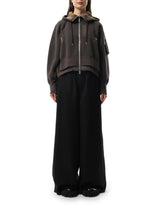 Sacai Sponge Sweat x Nylon Twill Zip Hoodie in Charcoal Gray