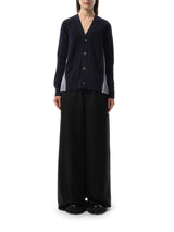 Sacai Cotton Knit x Cotton Poplin Cardigan in Navy