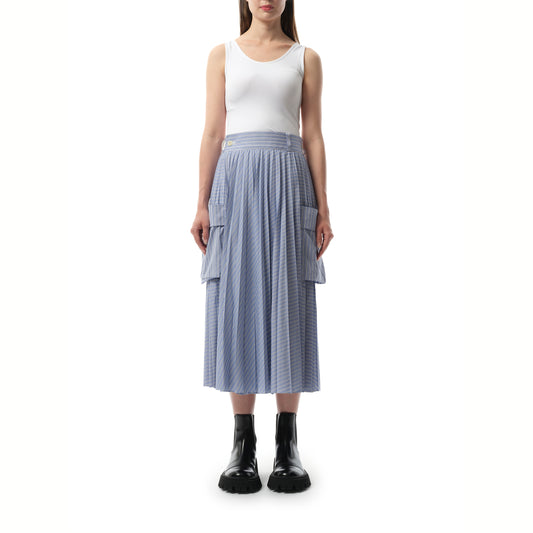 Cotton Poplin Stripe Skirt in Light Blue