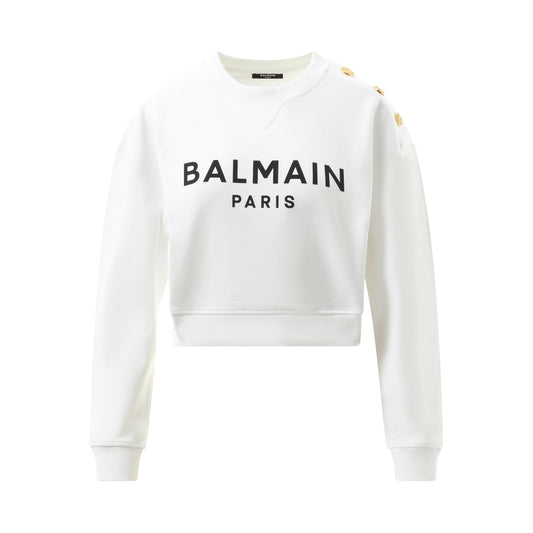 3 Button Balmain Printed Sweatshirt in White/Black