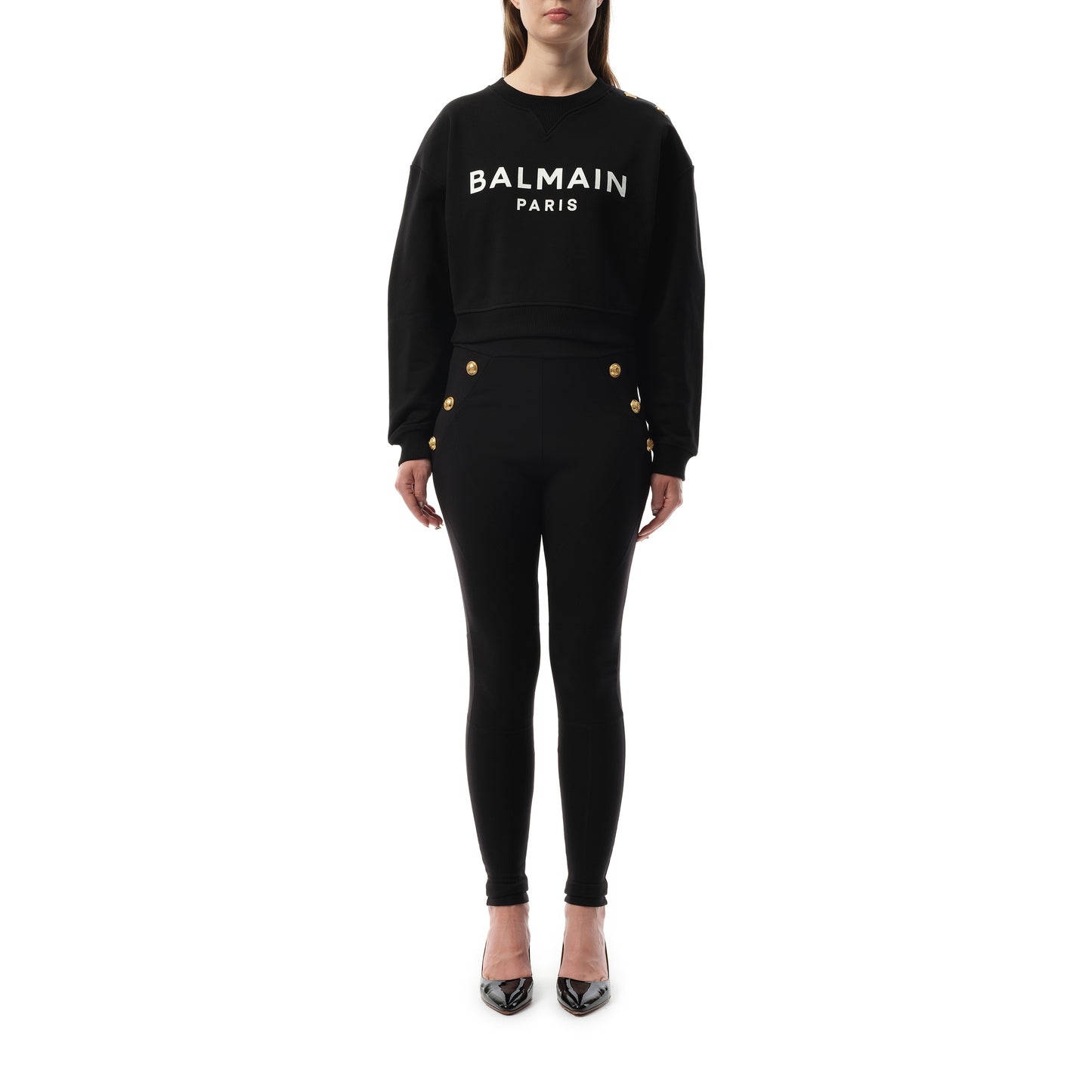 3 Button Balmain Printed Sweatshirt in Black/White